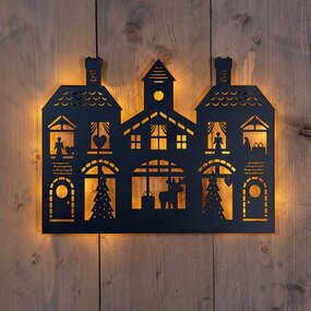 Muurhanger kersthuizen 40x32cm LED Classic zwart - afbeelding 2