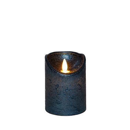 Stompkaars LED Metallic Blauw Rustiek Wax Bewegende Vlam Timer 10x7,5cm - afbeelding 1