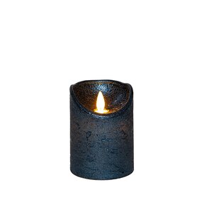 Stompkaars LED Metallic Blauw Rustiek Wax Bewegende Vlam Timer 10x7,5cm - afbeelding 2