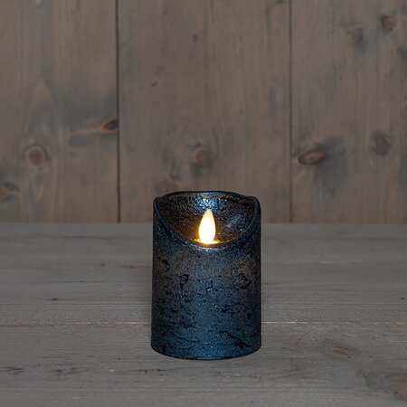 Stompkaars LED Metallic Blauw Rustiek Wax Bewegende Vlam Timer 10x7,5cm - afbeelding 2