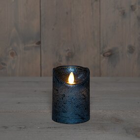 Stompkaars LED Metallic Blauw Rustiek Wax Bewegende Vlam Timer 10x7,5cm - afbeelding 2