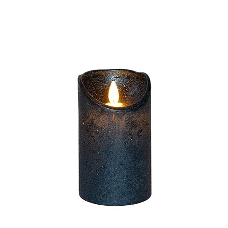 Stompkaars LED Metallic Blauw Rustiek Wax Bewegende Vlam Timer 12,5x7,5cm - afbeelding 1