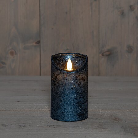 Stompkaars LED Metallic Blauw Rustiek Wax Bewegende Vlam Timer 12,5x7,5cm - afbeelding 2