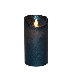 Stompkaars LED Metallic Blauw Rustiek Wax Bewegende Vlam Timer 15x7,5cm - afbeelding 2