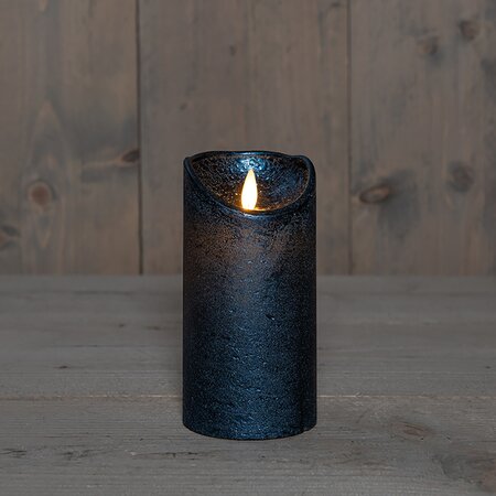Stompkaars LED Metallic Blauw Rustiek Wax Bewegende Vlam Timer 15x7,5cm - afbeelding 2