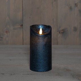 Stompkaars LED Metallic Blauw Rustiek Wax Bewegende Vlam Timer 15x7,5cm - afbeelding 2