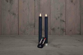 Wax dinerkaars met bewegende vlam H23cm antiek blauw 2st LED