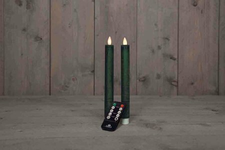 Wax dinerkaars met bewegende vlam H23cm antiek groen 2st LED