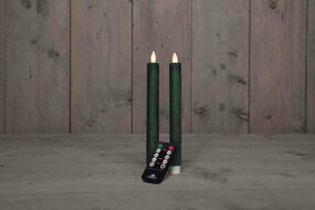 Wax dinerkaars met bewegende vlam H23cm antiek groen 2st LED
