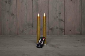 Wax dinerkaars met bewegende vlam H23cm goud 2st LED