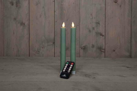 Wax dinerkaars met bewegende vlam H23cm jade groen 2st LED