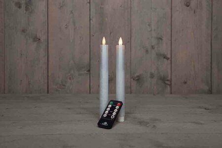 Wax dinerkaars met bewegende vlam H23cm parel 2st LED
