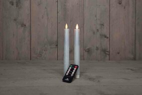 Wax dinerkaars met bewegende vlam H23cm parel 2st LED