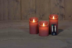 Wax kaarsen met bewegende vlam H10/12,5/15cm antiek roze 3st LED