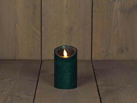 Wax stompkaars met bewegende vlam H12,5cm antiek groen LED