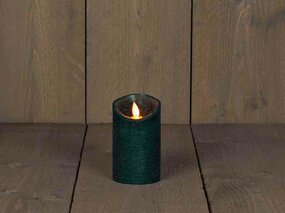 Wax stompkaars met bewegende vlam H12,5cm antiek groen LED