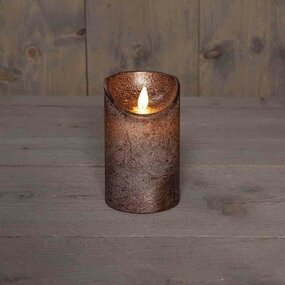 Wax stompkaars met bewegende vlam H12,5cm brons LED