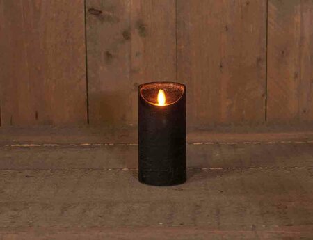 Wax stompkaars met bewegende vlam H15cm zwart LED