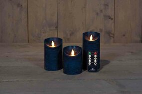 Wax stompkaarsen met bewegende vlam H10/12,5/15cm antiek blauw 3st LED