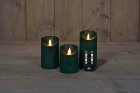 Wax stompkaarsen met bewegende vlam H10/12,5/15cm antiek groen 3st LED