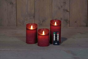 Wax stompkaarsen met bewegende vlam H10/12,5/15cm bordeaux 3st LED