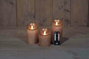 Wax stompkaarsen met bewegende vlam H10/12,5/15cm brons 3st LED