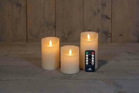 Wax stompkaarsen met bewegende vlam H10/12,5/15cm ivoor 3st LED