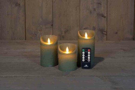 Wax stompkaarsen met bewegende vlam H10/12,5/15cm jade groen 3st LED