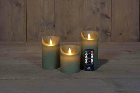Wax stompkaarsen met bewegende vlam H10/12,5/15cm jade groen 3st LED
