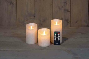 Wax stompkaarsen met bewegende vlam H10/12,5/15cm parel 3st LED