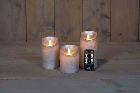 Wax stompkaarsen met bewegende vlam H10/12,5/15cm parel 3st LED