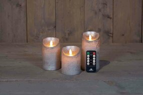 Wax stompkaarsen met bewegende vlam H10/12,5/15cm parel 3st LED