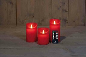 Wax stompkaarsen met bewegende vlam H10/12,5/15cm rood 3st LED