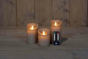Wax stompkaarsen met bewegende vlam H10/12,5/15cm taupe 3st LED