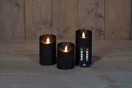 Wax stompkaarsen met bewegende vlam H10/12,5/15cm zwart 3st LED