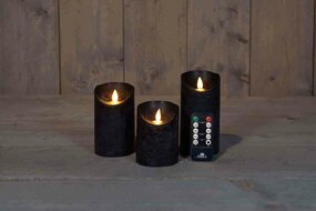 Wax stompkaarsen met bewegende vlam H10/12,5/15cm zwart 3st LED